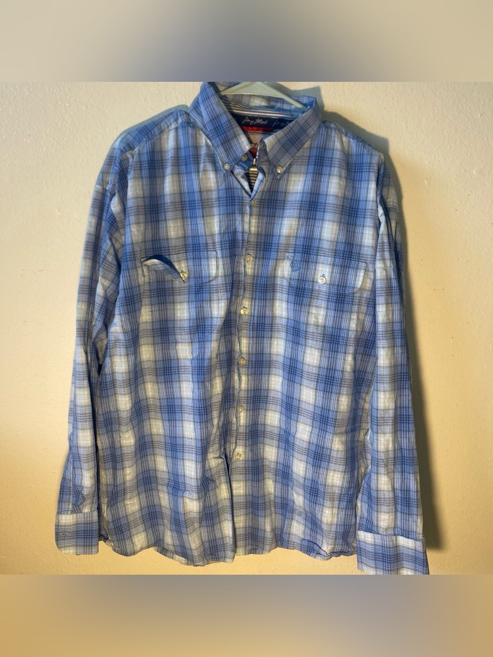 Wrangler George Strait Mens XL Button Down Western Shirt Blue Plaid Long Sleeve